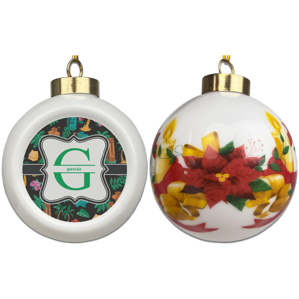 Hawaiian Masks Ceramic Christmas Ornament - Poinsettias (APPROVAL)