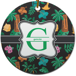 Hawaiian Masks Round Ceramic Ornament w/ Name and Initial