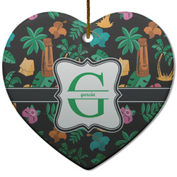 Hawaiian Masks Heart Ceramic Ornament w/ Name and Initial
