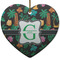 Hawaiian Masks Ceramic Flat Ornament - Heart (Front)