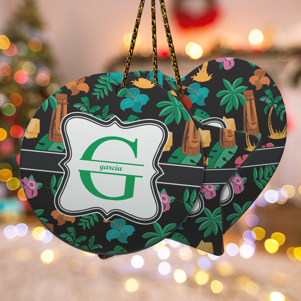 Custom Hawaiian Masks Ceramic Ornament w/ Name and Initial