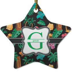 Hawaiian Masks Star Ceramic Ornament w/ Name and Initial
