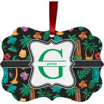 Hawaiian Masks Metal Frame Ornament - Double Sided w/ Name and Initial
