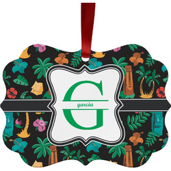 Hawaiian Masks Metal Frame Ornament - Double Sided w/ Name and Initial