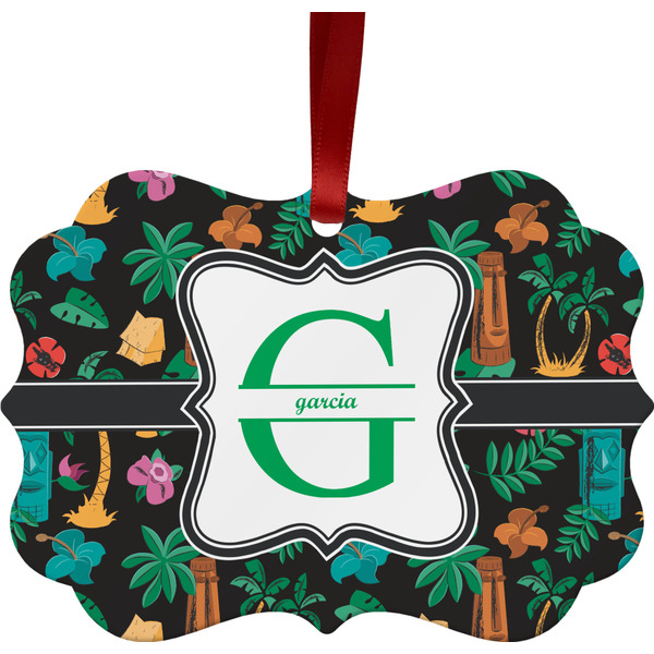 Custom Hawaiian Masks Metal Frame Ornament - Double Sided w/ Name and Initial