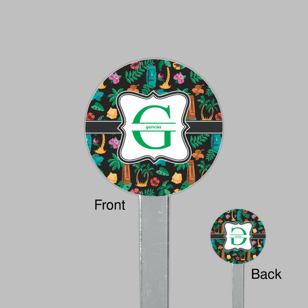 Hawaiian Masks Clear Plastic 7" Stir Stick - Round - Front & Back