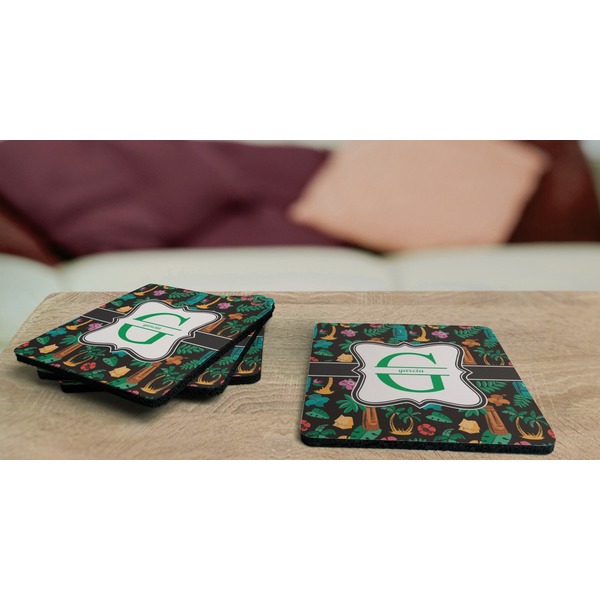 Hawaiian Masks Coaster Rubber Back - On Coffee Table