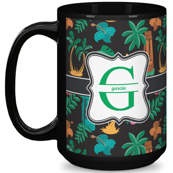 Custom Hawaiian Masks 15 Oz Coffee Mug - Black (Personalized)