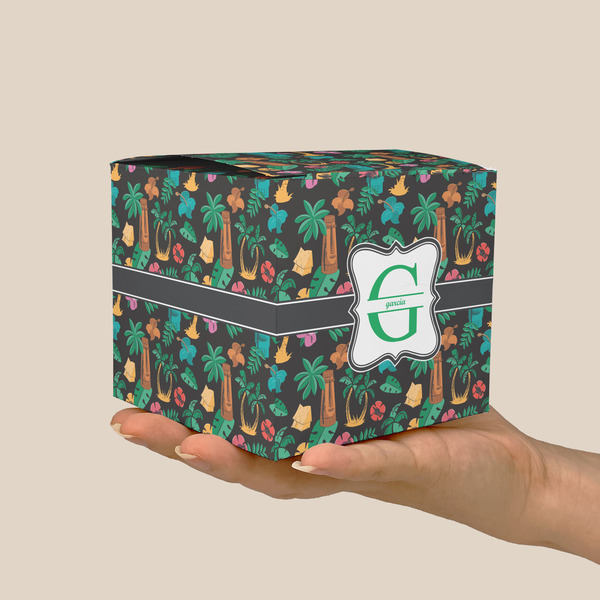 Hawaiian Masks Cube Favor Gift Box - On Hand - Scale View