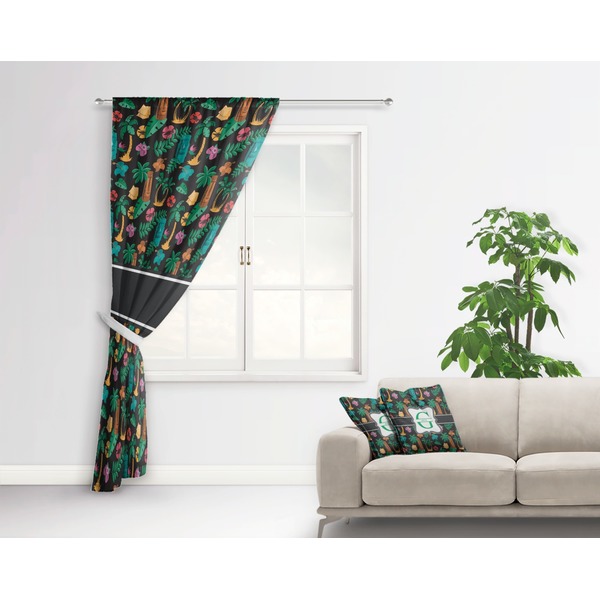 Hawaiian Masks Curtain With Window and Rod - in Room Matching Pillow