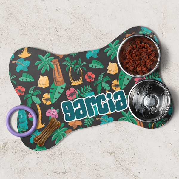 Hawaiian Masks Dog Bone Shaped Mat Lifestyle