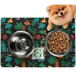 Hawaiian Masks Dog Food Mat - Small w/ Name and Initial