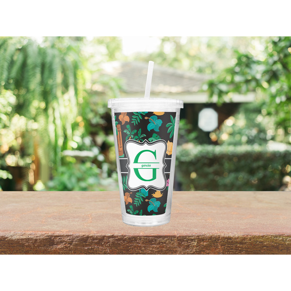 Hawaiian Masks Double Wall Tumbler with Straw Lifestyle