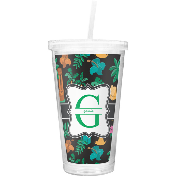 Custom Hawaiian Masks Double Wall Tumbler with Straw (Personalized)