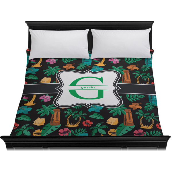 Hawaiian Masks Duvet Cover - King - On Bed - No Prop