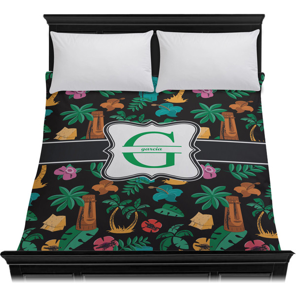 Hawaiian Masks Duvet Cover - Queen - On Bed - No Prop