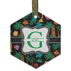 Hawaiian Masks Flat Glass Ornament - Hexagon w/ Name and Initial