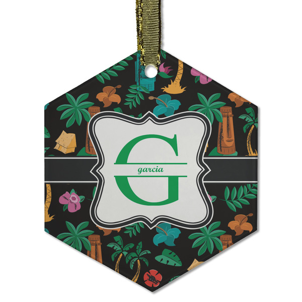 Custom Hawaiian Masks Flat Glass Ornament - Hexagon w/ Name and Initial