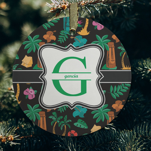 Hawaiian Masks Frosted Glass Ornament - Round (Lifestyle)