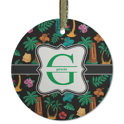 Hawaiian Masks Flat Glass Ornament - Round w/ Name and Initial