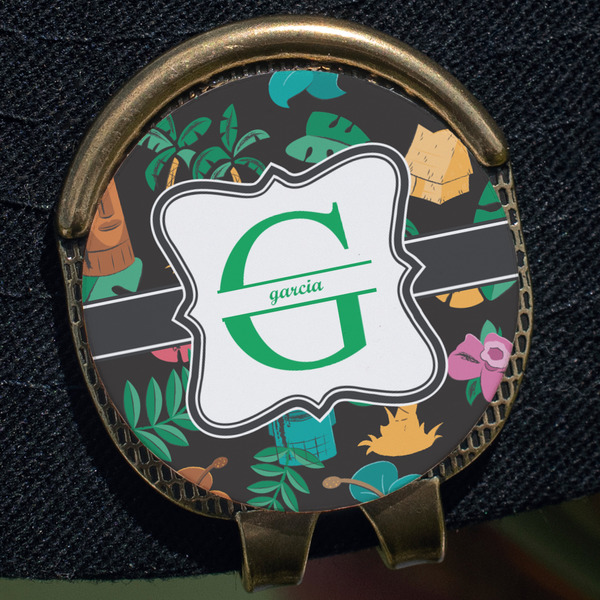 Hawaiian Masks Golf Ball Marker Hat Clip - Gold - Close Up