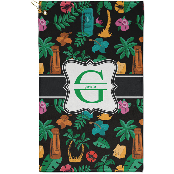 Custom Hawaiian Masks Golf Towel - Poly-Cotton Blend - Small w/ Name and Initial