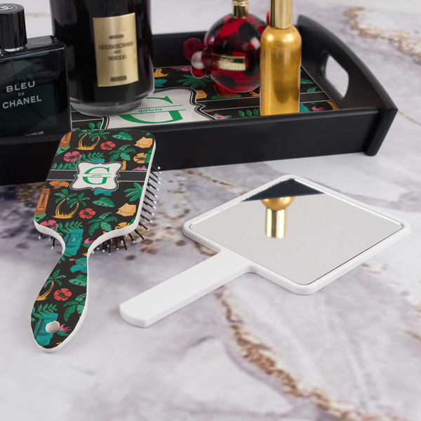 Hawaiian Masks Hair Brush - With Hand Mirror