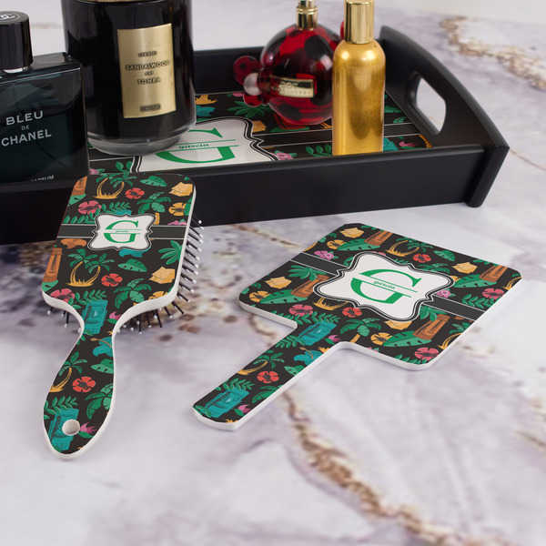 Hawaiian Masks Hair Brush and Hand Mirror - Bathroom Scene