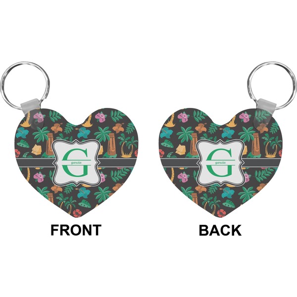 Hawaiian Masks Heart Keychain (Front + Back)