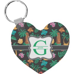 Hawaiian Masks Heart Plastic Keychain w/ Name and Initial