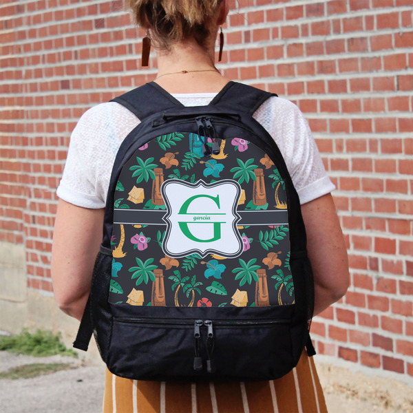 Hawaiian Masks Large Backpack - Black - On Back