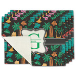 Hawaiian Masks Single-Sided Linen Placemat - Set of 4 w/ Name and Initial