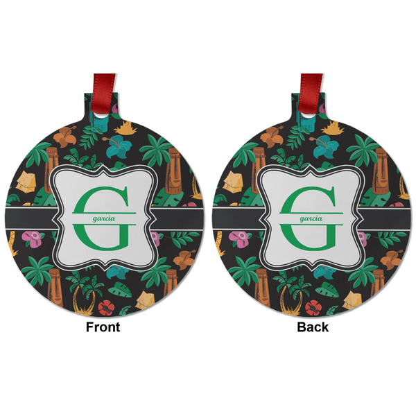 Hawaiian Masks Metal Ball Ornament - Front and Back