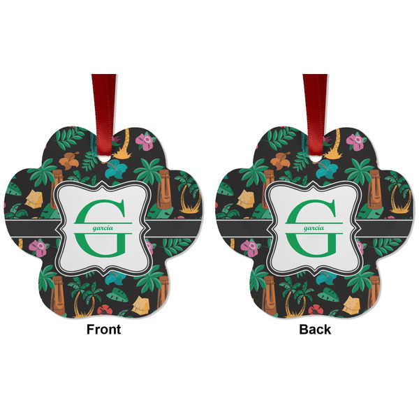 Hawaiian Masks Metal Paw Ornament - Front and Back