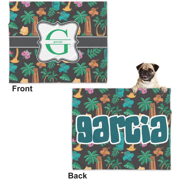 Hawaiian Masks Microfleece Dog Blanket - Large- Front & Back