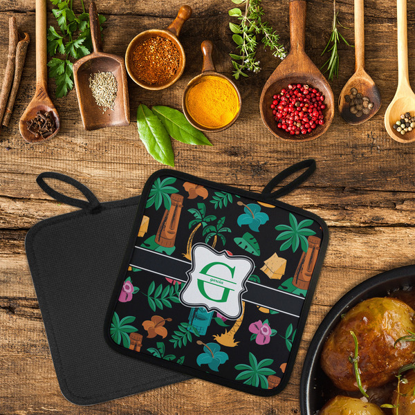 Hawaiian Masks Neoprene Pot Holder - Set of 2  LIFESTYLE (Flatlay)