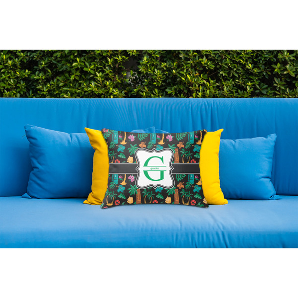 Hawaiian Masks Outdoor Throw Pillow  - LIFESTYLE (Rectangular - 20x14)