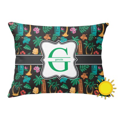 Hawaiian Masks Outdoor Throw Pillow (Rectangular) (Personalized)