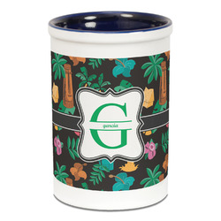 Hawaiian Masks Ceramic Pencil Holders - Blue