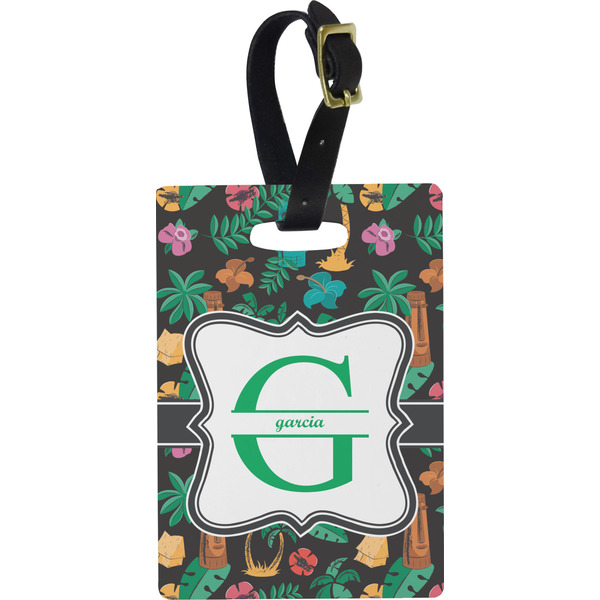 Custom Hawaiian Masks Plastic Luggage Tag - Rectangular w/ Name and Initial