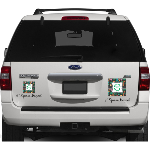 Hawaiian Masks Personalized Square Car Magnets on Ford Explorer