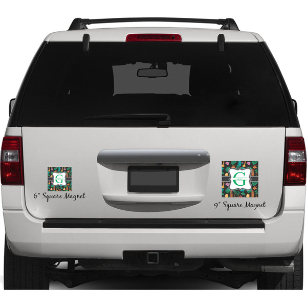 Hawaiian Masks Personalized Square Car Magnets on Ford Explorer