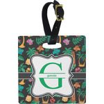 Hawaiian Masks Plastic Luggage Tag - Square w/ Name and Initial