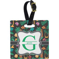 Hawaiian Masks Plastic Luggage Tag - Square w/ Name and Initial