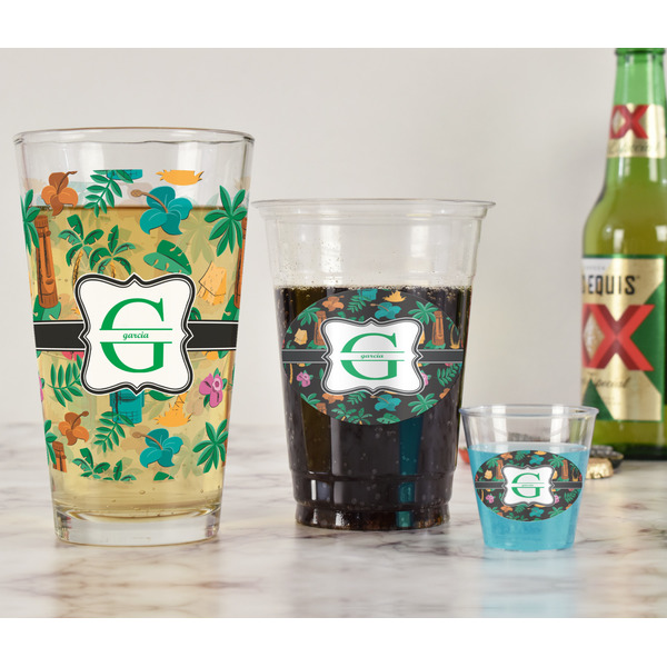 Hawaiian Masks Pint Glass - Full Fill w Transparency - In Context