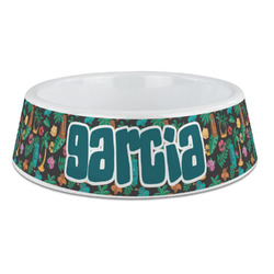 Hawaiian Masks Plastic Dog Bowl - Large (Personalized)