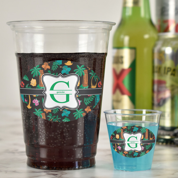 Hawaiian Masks Plastic Shot Glasses - In Context