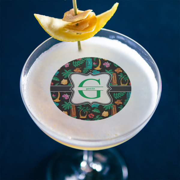 Hawaiian Masks Printed Drink Topper - Medium - In Context