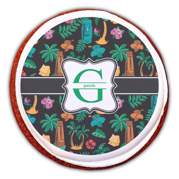 Hawaiian Masks Printed Icing Circle - Large - On Cookie