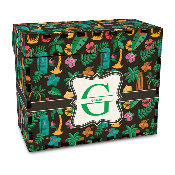 Custom Hawaiian Masks Wood Recipe Box - Full Color Print (Personalized)